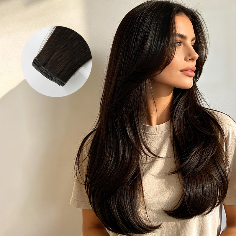 How to wear Halo hair extensions with invisible wire for fine hair, demonstrating weight distribution and scalp-safe application for beginners.