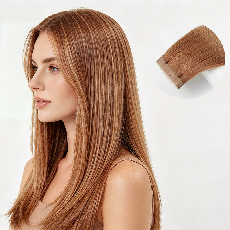 Beginner gently brushing hair extensions with a loop brush for daily maintenance